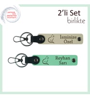 Kedi Tarzına Sevimli Dokunuş, Pati Motifli, Kişisel Deri Anahtarlık, Sütlü Kahve-Açık Yeşil