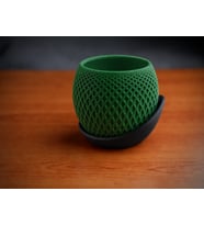 3D Baskı Küre Saksı - Kafes Dokulu İki Parçalı Dekoratif Saksı - Yeşil-Siyah