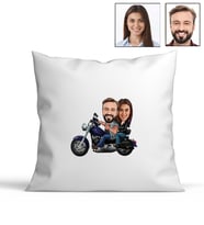 Kişiye Özel Motorcu Sevgili Tasarımlı Karikatür Yastık 62
