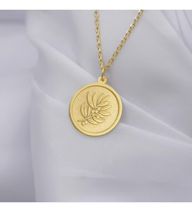 Kişiye Özel 925 Ayar Gümüş Zeytin Dalı Model Kolye (Gold)
