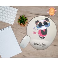 Kişiye Özel Panda Gözlüklü Kalp Temalı Mouse Pad Bilek Destekli
