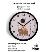 İsme Özel Sevimli Hayvanlar Çocuk Odası Duvar Saati Orta Boy 30 cm Siyah Camlı Sessiz