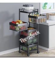 Trendesk 5 Katlı Luxx Mat Siyah Metal Patates Soğan Sebze Meyve Sepeti Sebzelik Tekerlekli