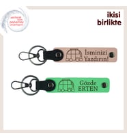 Karavanla Birlikte Büyüyen Sevgilere, Hediyelik Deri Anahtarlık 2’li Set, Yavru Ağzı-Fıstık Yeşil