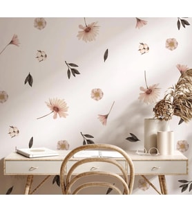 Pastel Soft Çiçekli Yapraklar Duvar Sticker Çayır Çiçek Botanik Boho Duvar Dekorasyonu (Karışık)