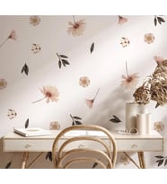 Pastel Soft Çiçekli Yapraklar Duvar Sticker Çayır Çiçek Botanik Boho Duvar Dekorasyonu (Karışık)