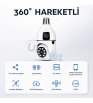 Uninet Çift Kameralı Ampule Takılabilen Tip Wifi Güvenlik Kamerası – Full Hd, 355 Derece Dönebilen, Gece Görüşlü Ptz Kamera