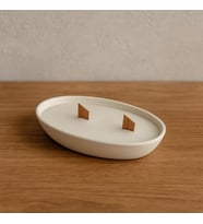 Nil Premium Oval Tabak Çift Fitil Soya Mum - Ahşap Fitil , El Yapımı (Beyaz)