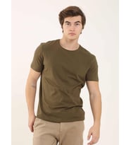 Dufy Haki Erkek Slim Fit Düz  Bisiklet Yaka Tshirt - 70943