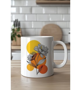 Çiçek Desenli 330ml Baskılı Beyaz Seramik Kupa Bardak