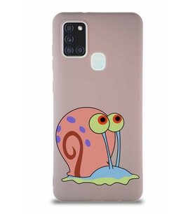 Samsung Galaxy A21S Soft Premier Kapak Salyangoz Gary Tasarımlı Silikon Kılıf - Pudra (Şeffaf)