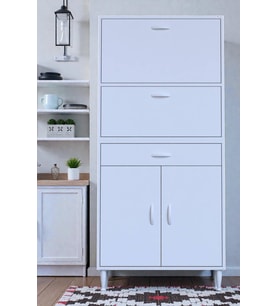 Eliusta Solaira 75 cm Genişlik Kapaklı Mutfak Dolabı 4 Kapaklı, Çekmeceli Çok Amaçlı Mutfak/Banyo Dolabı (Beyaz)