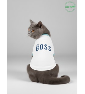 The Boss (Patron) Desenli Kedi ve Köpek Kıyafeti–Sevimli Evcil Hayvan Tişörtü Elbisesi, Farklı Renklerde (Beyaz)