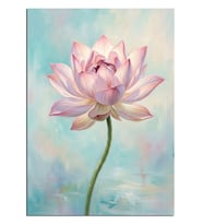 Pembe Lotus Çiçeği Tek Dal Zarif Dekoratif Kanvas - Mdf Ahşap Tablo