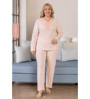 Derya Kadın Büyük Beden Dantel Yaka Bambu Uzun Kol İnce Pijama Takımı 8109P - 1 Adet