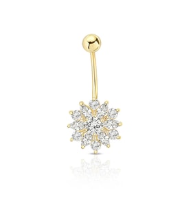 Altın Oval Tek Taşlı Piercing (Gold)