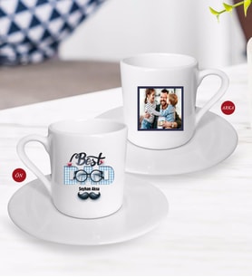 BK Gift Kişiye Özel Babalar Günü Hediyesi Fotoğraflı Türk Kahvesi Fincanı-93 (Beyaz)