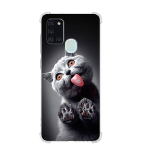 PrintiFy Samsung Galaxy A21S Uyumlu Kedi 2 Baskılı Şeffaf Köşe Korumalı Antişok Kılıf