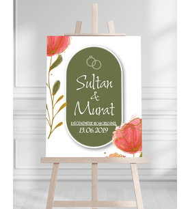 Söz Nişan Düğün İçin 50x70 Karşılama Panosu - Yeşil Desenli