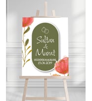 Söz Nişan Düğün İçin 50x70 Karşılama Panosu - Yeşil Desenli