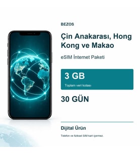 Çin Anakarası, Hong Kong ve Makao eSIM İnternet Paketi 3 GB 30 Gün