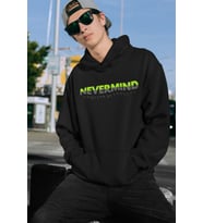 Unisex Nevermind Yazı Baskılı Oversize Baskılı Kapşonlu Sweatshirt 3 Iplik (Siyah)