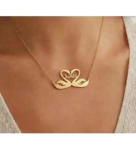 Kişiye Özel 925 Ayar Gümüş Tasarım Çift Kuğu İsim Kolye (Gold)
