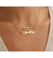 Kişiye Özel 925 Ayar Gümüş Tasarım Çift Kuğu İsim Kolye (Gold)