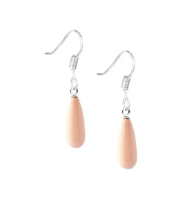 Pembe inci Uzun Damla Gümüş Küpe Kancalı Model