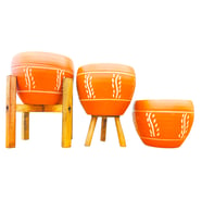Bitki Tasarımı Nakış Desenli Terrakota Toprak Saksı Saksılık Salon Çiçeklik Üçlü Set - 15 Cm