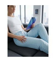 Kadın Viskon Pamuklu Pijama Altı Soft Örme Mevsimlik Ev Pantolonu Mavi Puantiye