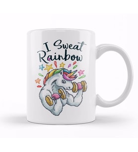 Unicorn I Sweat Rainbow Pixel Art Kupa Bardak Porselen