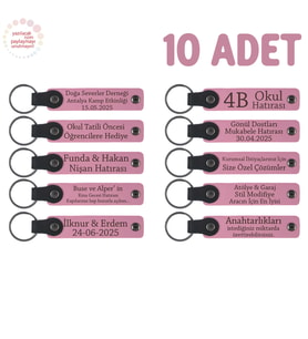 Pembe, Anaokulu Hatırası İçin Kişiselleştirilmiş Anahtarlık 10’lu Set, Eğitim Öncesi Hediyesi