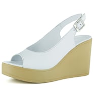 Erkan Saçmacı Mathilda Beyaz Hakiki Dana Derisi Dolgu Topuklu Slingback Sandalet