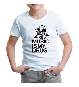 Music is My Drug - Yıldız Beyaz Çocuk Tshirt