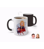 BK Gift Kişiye Özel Anneler Günü Temalı Süper Anne ve Çocuk Karikatürlü Sihirli Kupa Bardak-1 (Beyaz)