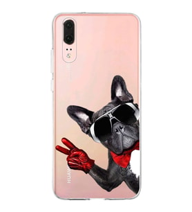 PrintiFy Huawei P20 ile Uyumlu 1mm Slim Fit Köpek 2 050e Baskılı Şeffaf  Kılıf