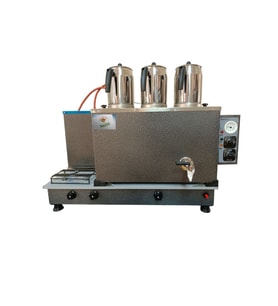 3 demlikli Gümüş Gri Boyalı çay ocağı Gri Boyalı Çay Kazanı Elektrik + Doğalgazlı Gri Çay Semaveri CE Belgeli. ETS Sistemli Çay Makinesi.
