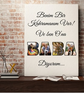 BK Gift Kişiye Özel Benim Bir Kahramanım Var Baba Tasarımlı Kanvas Tablo, Babaya Hediye, Doğum Günü Hediyesi, Babalar Günü Hediyesi