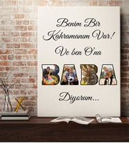 BK Gift Kişiye Özel Benim Bir Kahramanım Var Baba Tasarımlı Kanvas Tablo, Babaya Hediye, Doğum Günü Hediyesi, Babalar Günü Hediyesi
