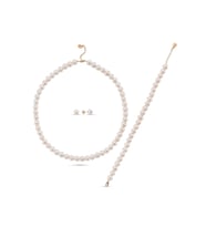 Sıralı Doğal İnci Kolye Bileklik Küpe Üçlü Set (Rose)