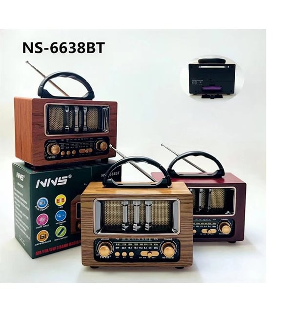 ÇeşitTech NS-6638BT Ahşap Tasarım Retro Radyo - AM/FM/SW 3 Bantlı