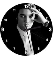 Cakatablo Siyah Arkaplan Elvis Presley Portre Duvar Saati