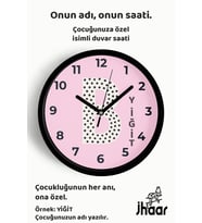 İsme Özel B Harfli Pembe Çocuk Odası Duvar Saati Orta Boy 30 cm Siyah Camlı Sessiz