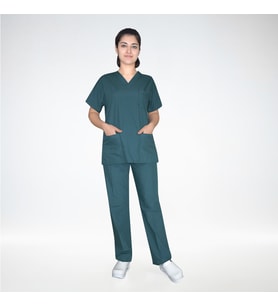 Unisex Petrol Yeşili Terikoton Scrubs Doktor Hemşire  Alt Üst Takım