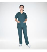 Unisex Petrol Yeşili Terikoton Scrubs Doktor Hemşire  Alt Üst Takım