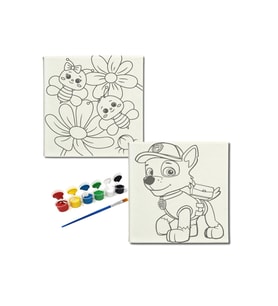 Okul Etkinliği-2'li Tuval Boyama Seti. 20x20 Cm Uv Baskı 6 Akrilik Boya 1 Fırça-model-406