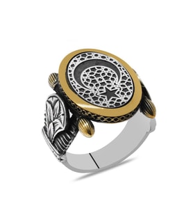 Oval Otantik Tasarım Ayyıldız Motifli 925 Ayar Gümüş Erkek Yüzük
