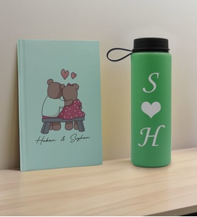 BK Gift Sevgiliye Özel İsimli Su Yeşili Defter ve Yeşil Cam Matara Hediye Seti-3, Sevgiliye Hediye, Sevgililer Günü, Yeni İş Hediyesi