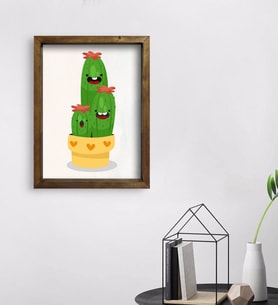BK Gift Kaktüs Tasarımlı Doğal Masif Ahşap Çerçeveli Tablo 45x65cm-12